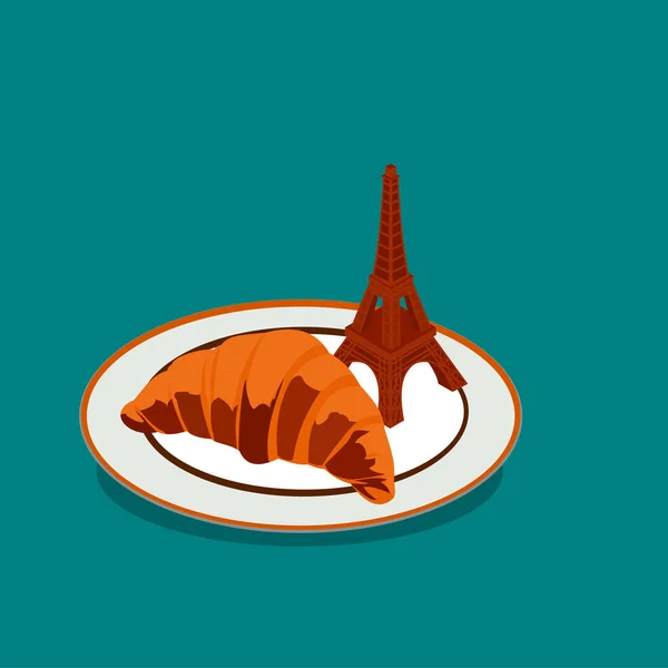 Ilustración plana de un croissant en París — Vector de stock