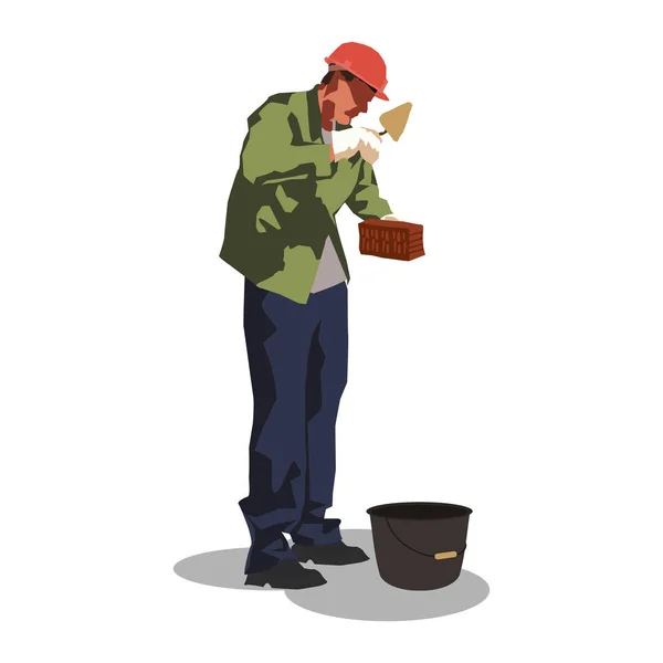 Illustration plate d'un constructeur pose des briques — Image vectorielle
