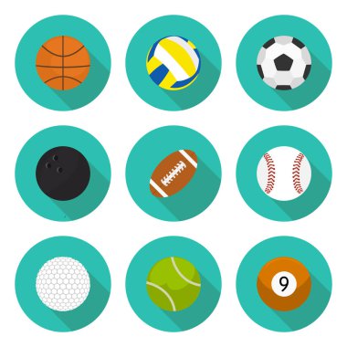 düz simgeler kümesi spor top ve topları