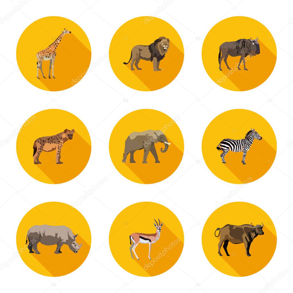 Africa animals flat icons set