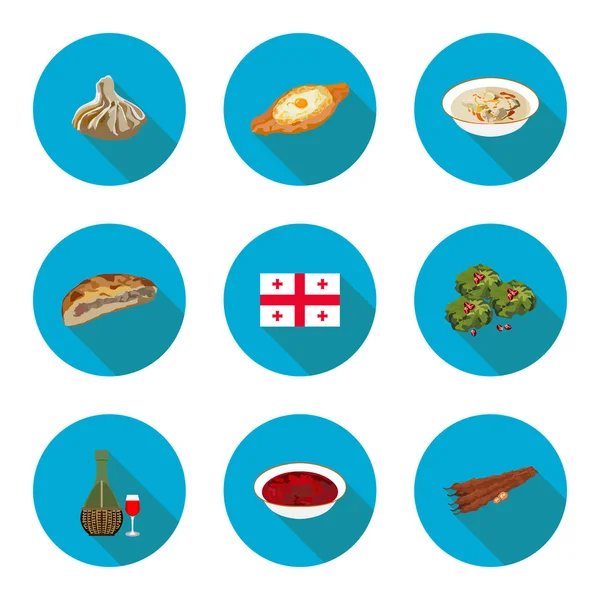 Satu set ikon datar masakan Georgia - Stok Vektor