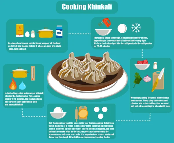 扁图表 khinkali 食谱 免版税图库矢量图片