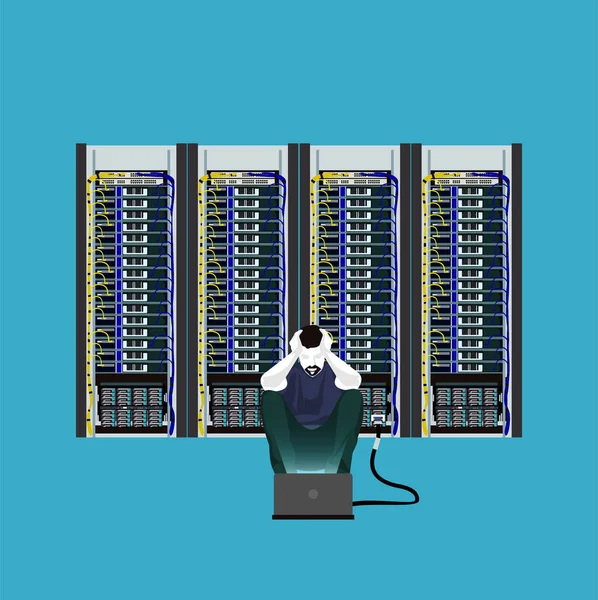 Programmer in the server room — Stock Vector