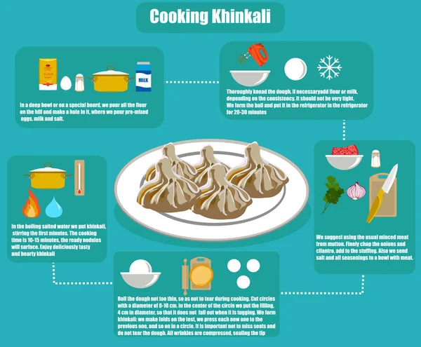 Infografías planas khinkali receta — Vector de stock