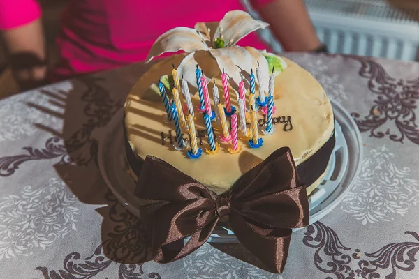 Pastel Cumpleaños Para Niño Año Decoraciones Plata Bolas Azules Masilla —  Fotos de Stock