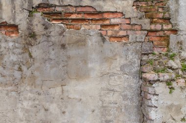 Kirli düzensiz tuğla duvar dokusu veya lekeli arka plan ve çimento lekeleri