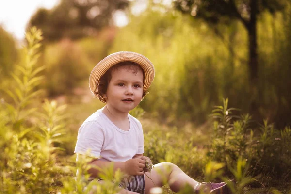Маленька Дівчинка Грає Природі Влітку — стокове фото