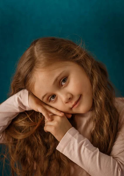 Portret Van Een Duur Klein Meisje Met Lang Haar Een — Stockfoto