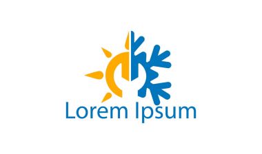 Isıtma ve soğutma görsel kimlik / güneş ve ortasında bir anahtar ile pul