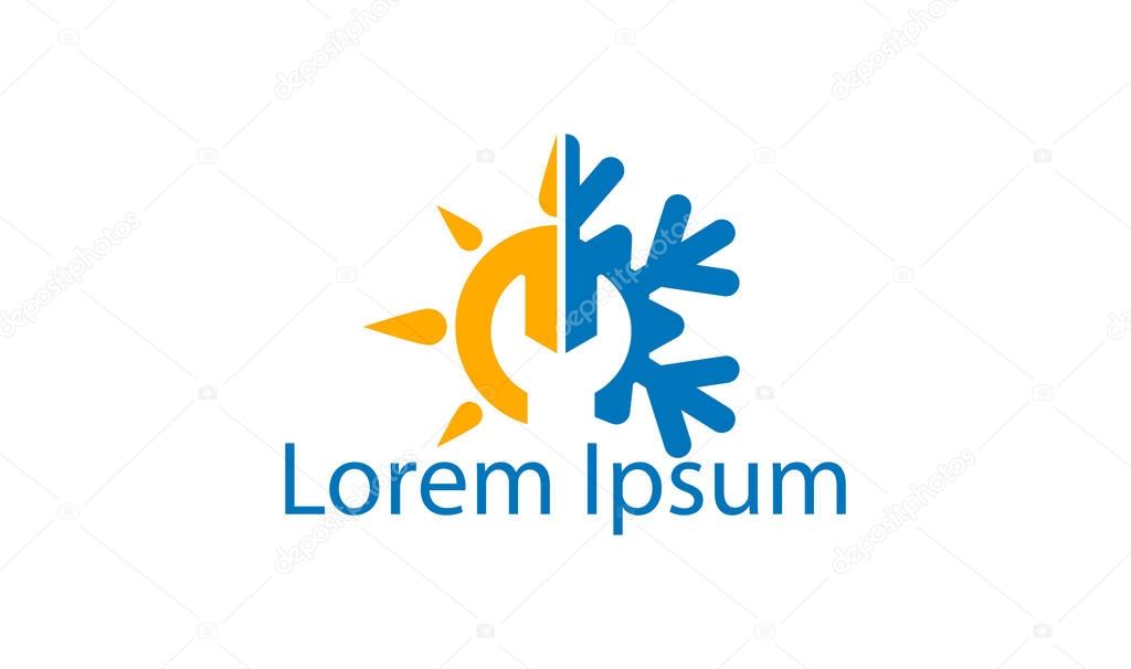 Heating and cooling visual identity / Sun and flake with a wrench in the middle