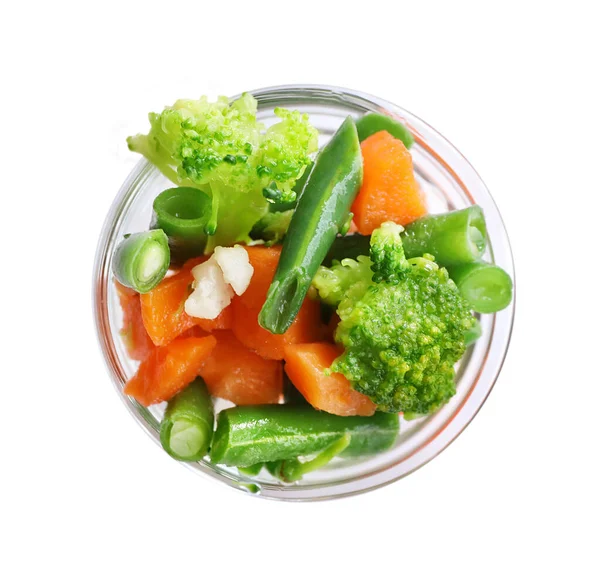 Verduras Congeladas Tazón Aislado Sobre Fondo Blanco — Foto de Stock