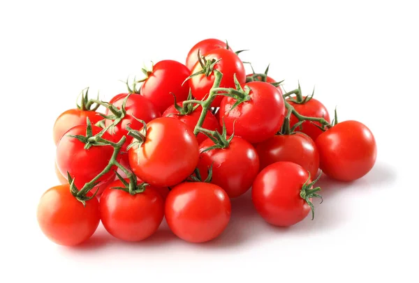 Grupo Tomates Cereja Vermelhos Maduros Isolados Sobre Fundo Branco — Fotografia de Stock