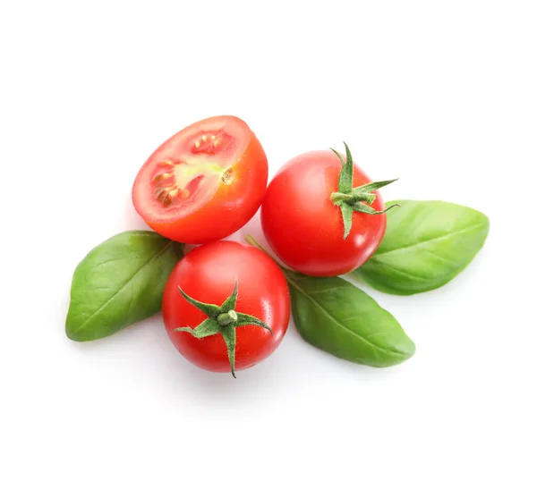 Ripe Red Cherry Tomatos Isolated White Background Top View — Stock Photo, Image