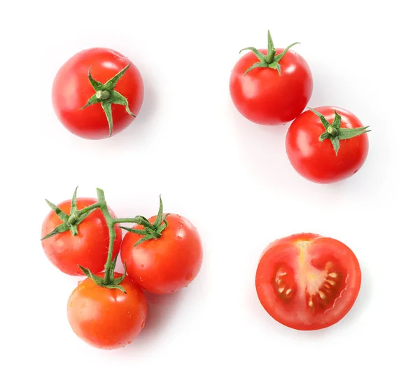 Set Ripe Red Cherry Tomatos Isolated White Background — Stock Photo, Image