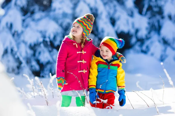 Crianças brincando no parque de inverno nevado — Fotografia de Stock