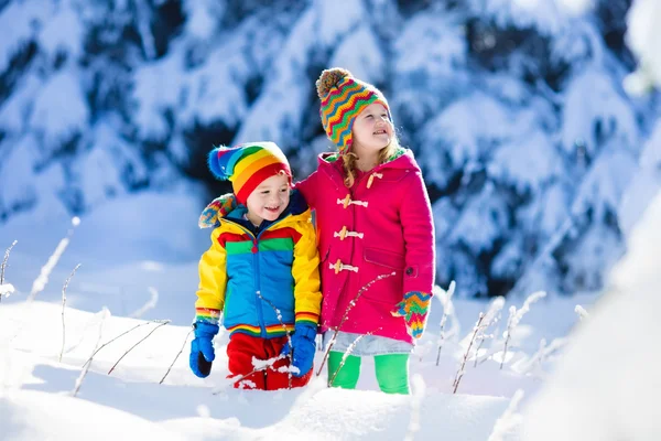 Dzieci bawiące się w śnieżny winter park — Zdjęcie stockowe