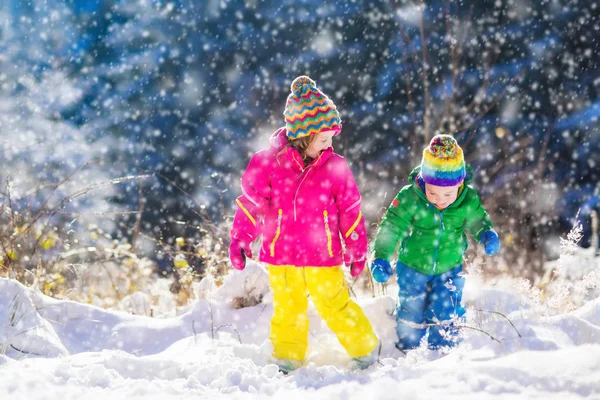 Děti si hrají v zasněžené zimní park — Stock fotografie