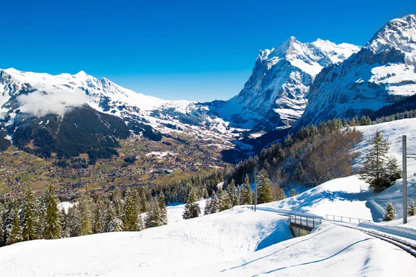 View of valley and mountains in Switzerland