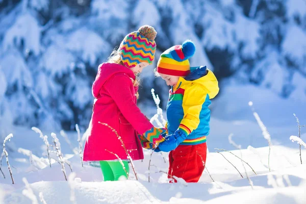 Karlı kış parkta oynayan çocuklar — Stok fotoğraf
