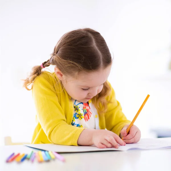 Kids read, write and paint. Child doing homework. — Stock Photo, Image