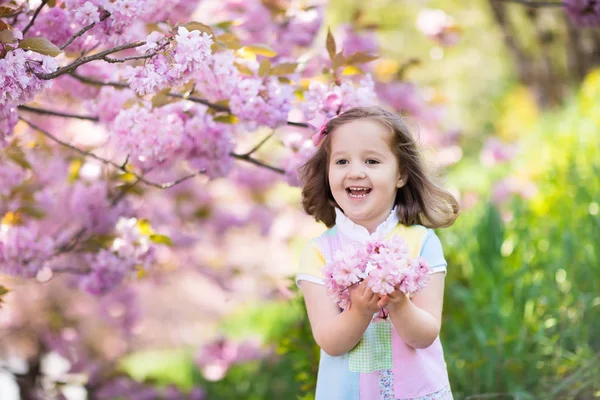 Kleines Mädchen mit Kirschblüte — Stockfoto