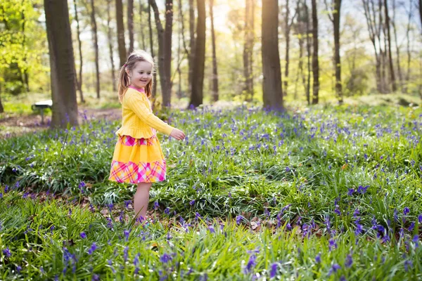 Barn med bluebell blommor i Vårskog — Stockfoto