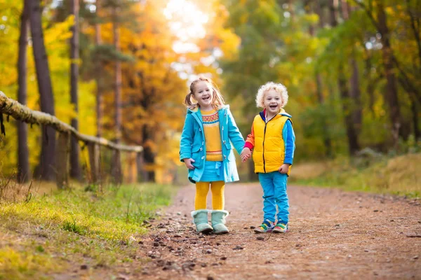 Los niños juegan en el parque de otoño. Niños en otoño . —  Fotos de Stock