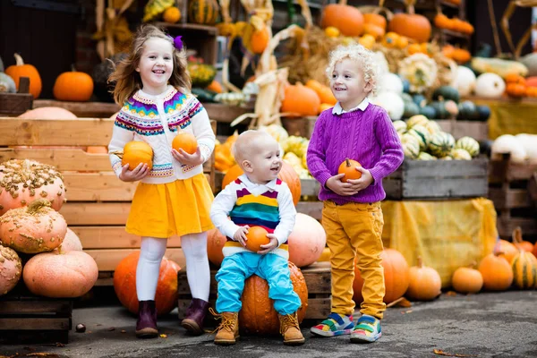 Kids having fun at pumpkin patch — Stock Photo, Image