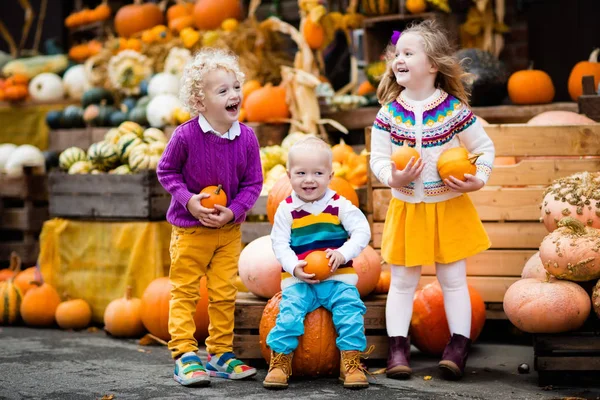 Kids having fun at pumpkin patch — Stock Photo, Image