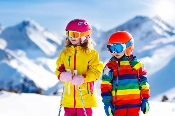 Ski and snow winter fun for kids. Children skiing. — Stock Photo, Image