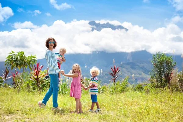 Familie wandelen in de bergen en jungle — Stockfoto