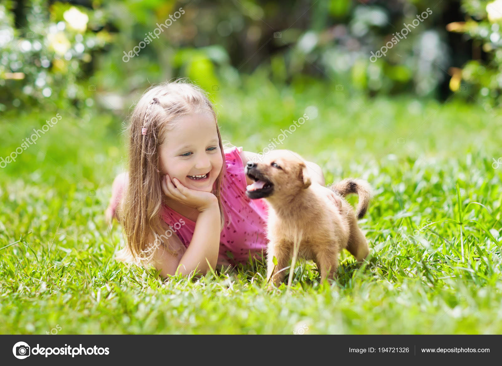 Kids Boy and Girl Playing in The Garden with Animals on Summer