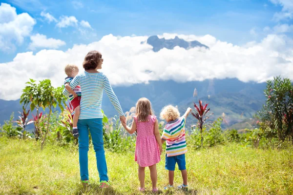 Family hiking in mountains and jungle — Stock Photo, Image