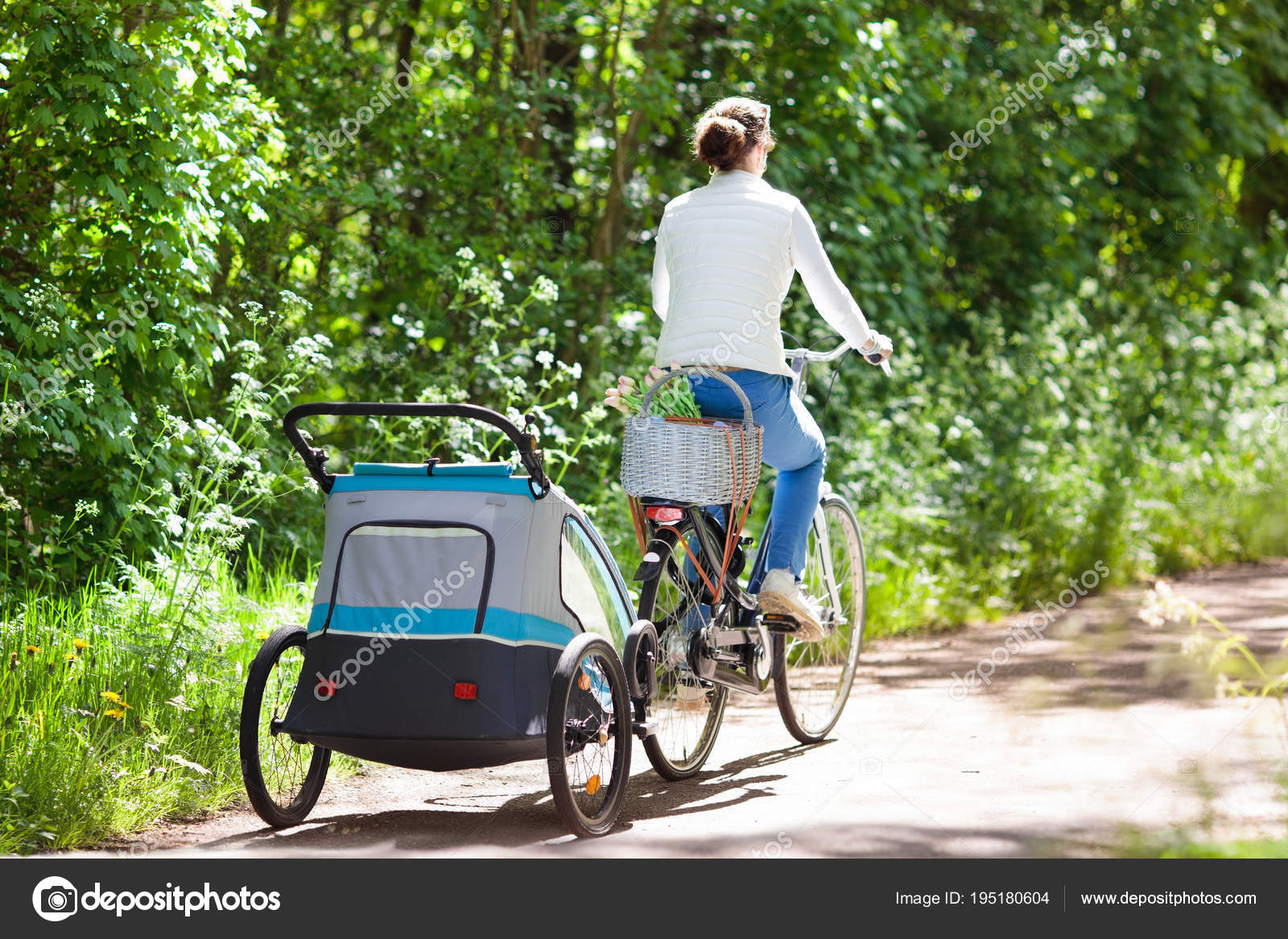 baby in bike trailer