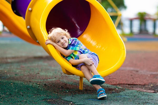 Child Playing Outdoor Playground Kids Play School Kindergarten Yard Active — Stock Photo, Image