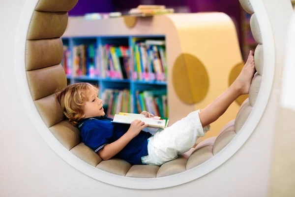 Child School Library Kids Read Books Little Boy Reading Studying — Stock Photo, Image