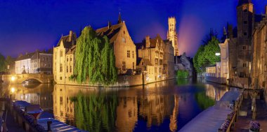 Sunset in Rozenhoedkaai. Blue hour in the channels of witches. Belgium. clipart