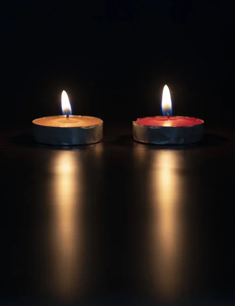 Velas Fondo Negro Juego Luces Enfoque — Foto de Stock