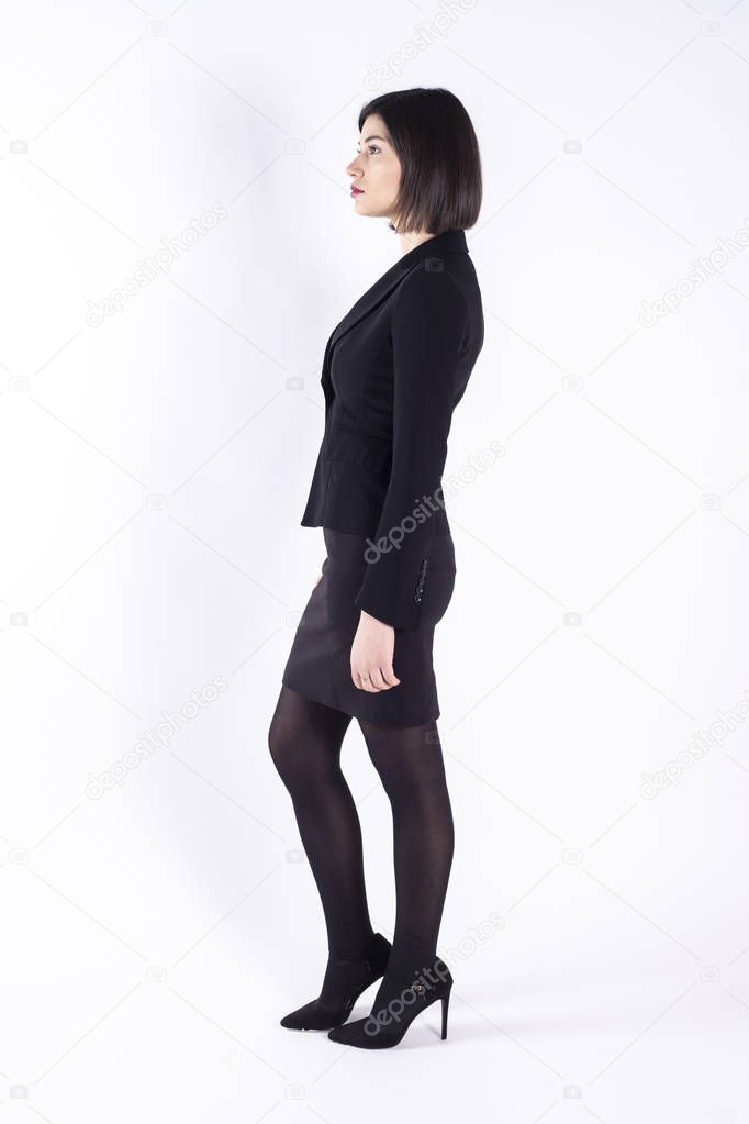 business woman with suit and collected hair