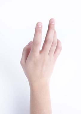 light skinned woman's hands on white background with different poses