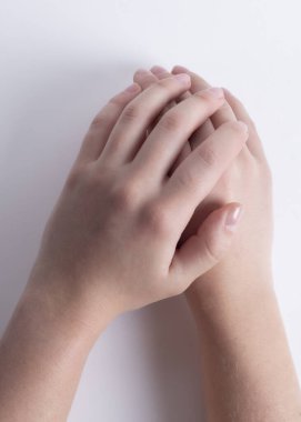 light skinned woman's hands on white background with different poses