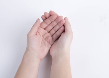 light skinned woman's hands on white background with different poses