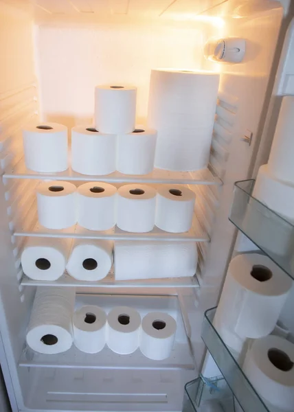 Toilet Paper Refrigerator Panic Buy Toilet Paper All Countries Spread — Stock Photo, Image