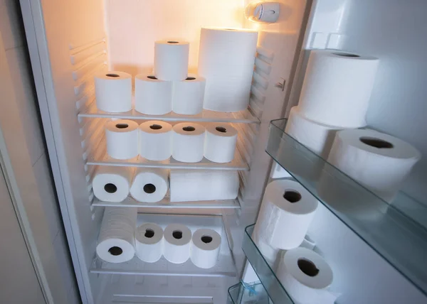 Toilet Paper Refrigerator Panic Buy Toilet Paper All Countries Spread — Stock Photo, Image
