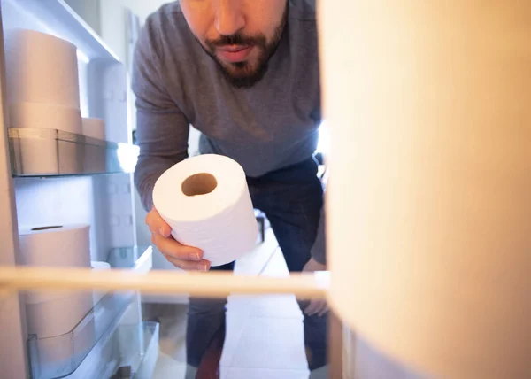 Toilet Paper Refrigerator Panic Buy Toilet Paper All Countries Spread — Stock Photo, Image