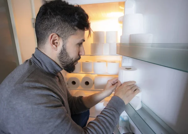 Toilet Paper Refrigerator Panic Buy Toilet Paper All Countries Spread — Stock Photo, Image