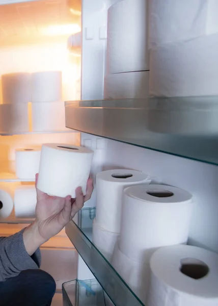 Toilet Paper Refrigerator Panic Buy Toilet Paper All Countries Spread — Stock Photo, Image