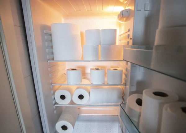 Toilet Paper Refrigerator Panic Buy Toilet Paper All Countries Spread — Stock Photo, Image