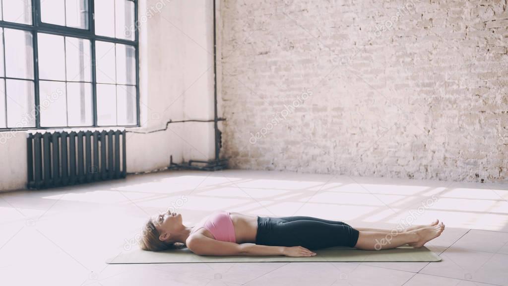 Exercises of Yoga are lying and sitting on the mat.