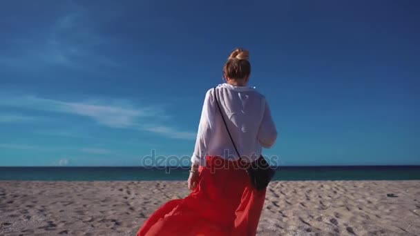 Developing the wind Red skirt — Stock Video